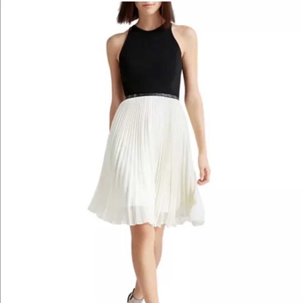 Pleated Georgette Black & Eggshell Dress